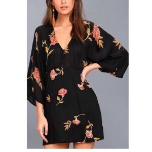 Amuse Society Wayfair Black Floral Print Long Sleeve Dress Size S